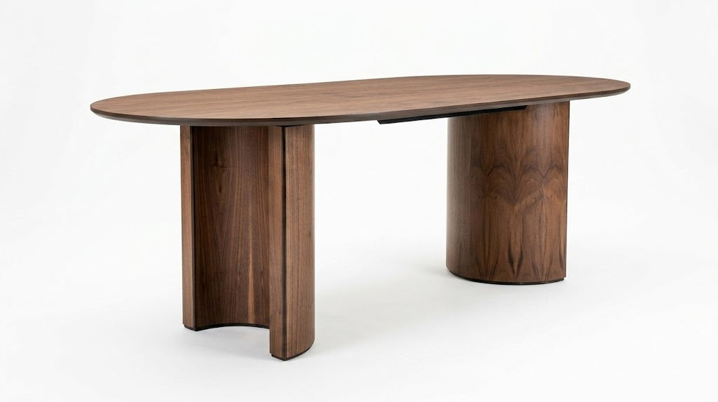 Mesa de comedor ovalada en chapa de nogal para 6 u 8 persomas 
