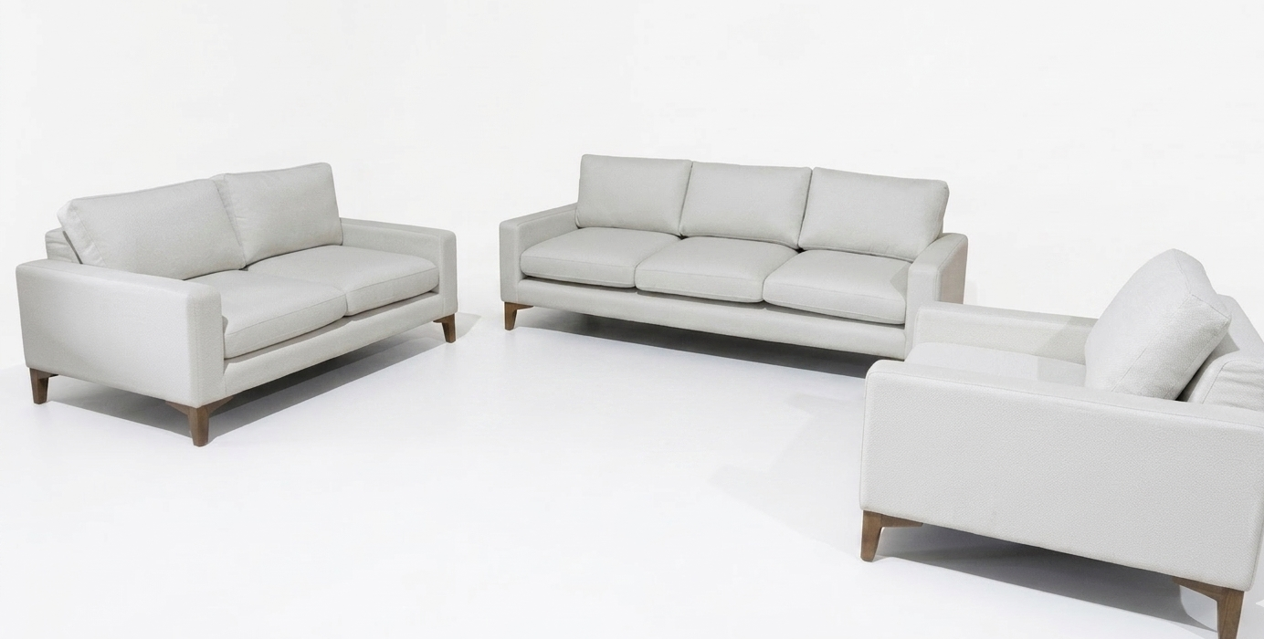 Sala Lowa, marca Mirza: diseño moderno de tres piezas con tapizado premium. Confort excepcional, estilo contemporáneo y alta durabilidad para tu hogar