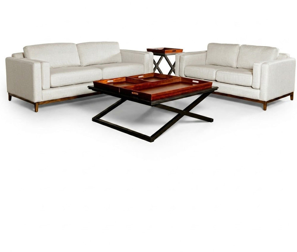 Sala colorado color blanco fabricada en esponja de alta dencidad 24kg soclo en madera solida de encino 