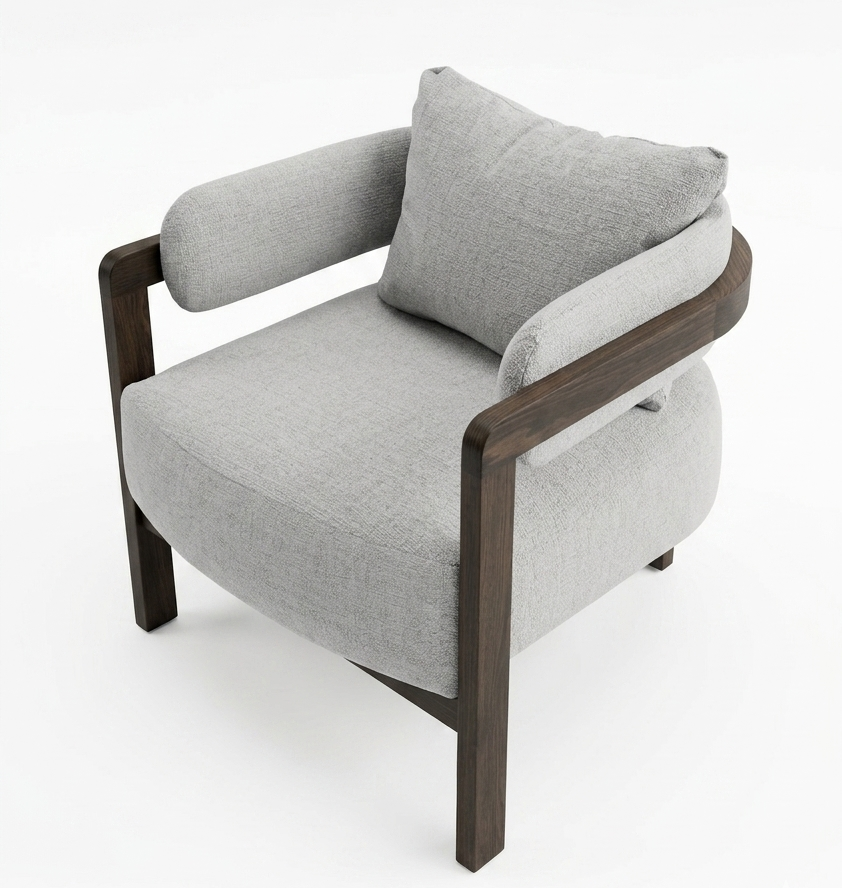 Sillón Live: diseño moderno con estructura en madera de nogal y tapizado premium. Confort excepcional, estilo minimalista y alta durabilidad.