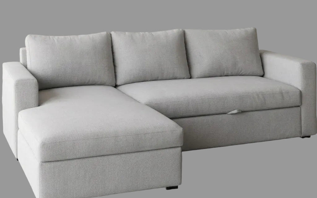 Sofacama en L gris con sistema oculto