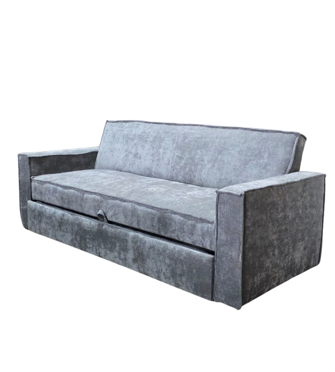Sofacama gris con sistema doble queen
