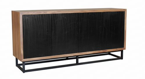 "Bufetera Lino: diseño moderno con estructura en madera de nogal y puertas texturizadas en acabado mate. Acabado premium, gran funcionalidad y estilo sofisticado para tu comedor."
