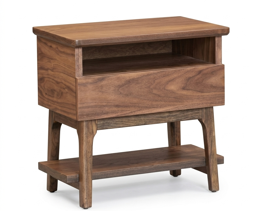 Buró Oscar: diseño moderno en madera con espacio de almacenamiento abierto y cajón. Estilo contemporáneo, elegancia funcional y alta durabilidad para tu recámara