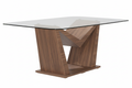 Mesa Gio: diseño vanguardista con base geométrica en madera de nogal y cubierta de cristal templado. Estilo contemporáneo, elegancia superior y máxima distinción para tu comedor."