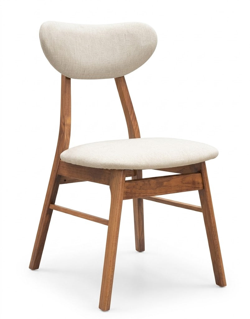 Silla Palermo: diseño moderno en madera de nogal y tela blanco. Ergonómica, elegante y de alta durabilidad.